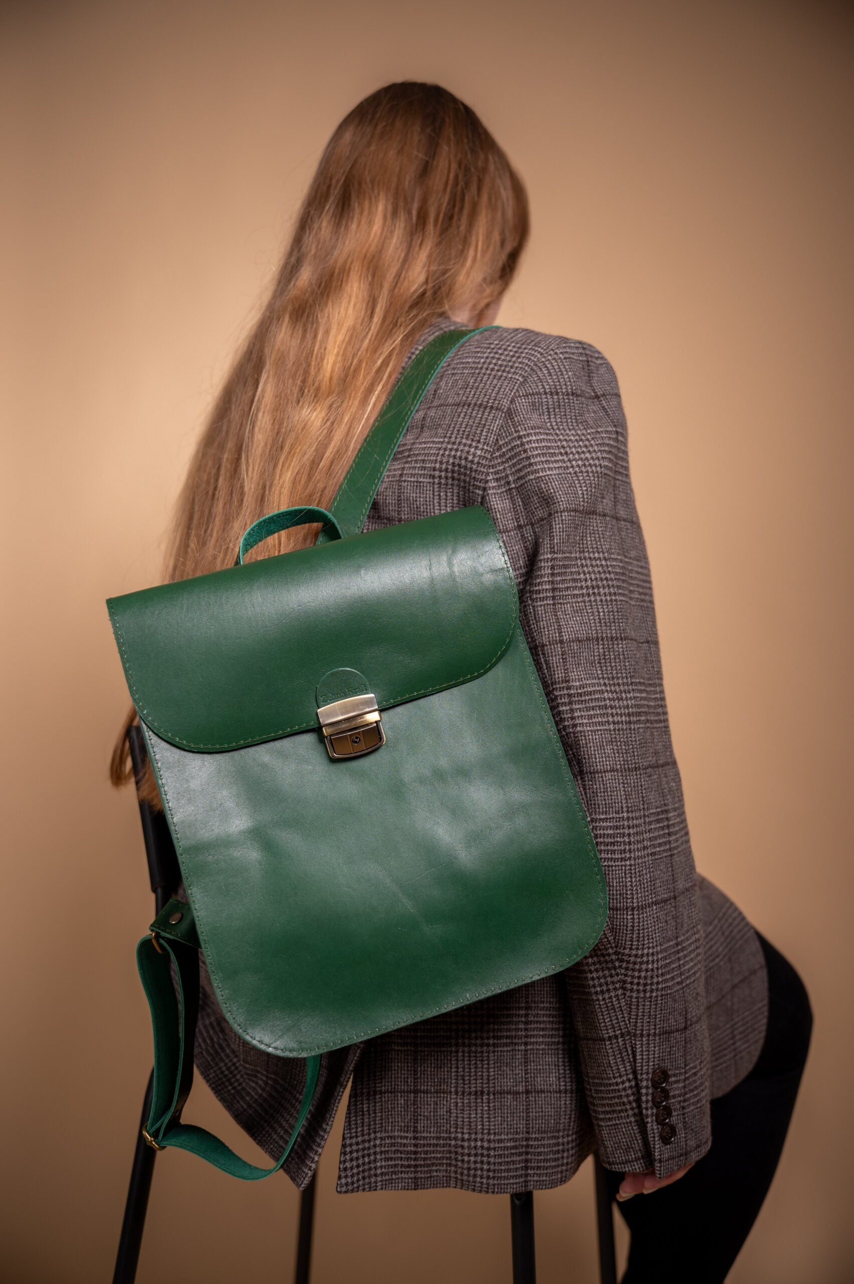 Natural Leather Saddle Backpack - Green