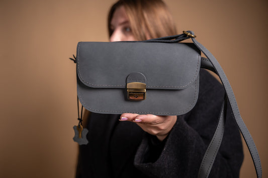 Natural Leather Saddle Bag Mini - Grey