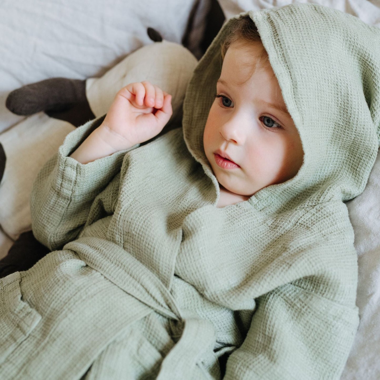 Linen Bathrobe for Kids - Sage