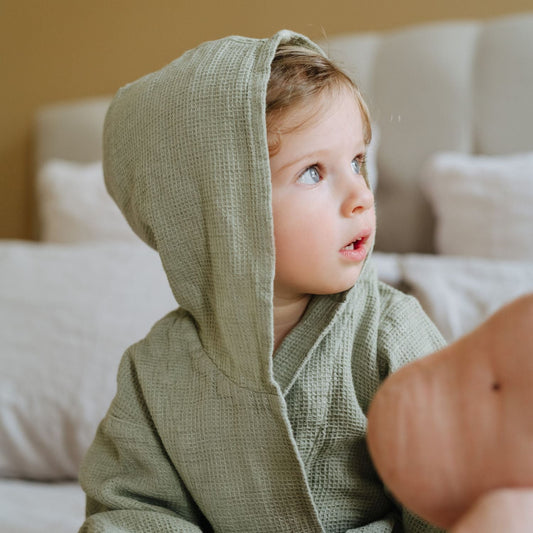 Linen Bathrobe for Kids - Sage